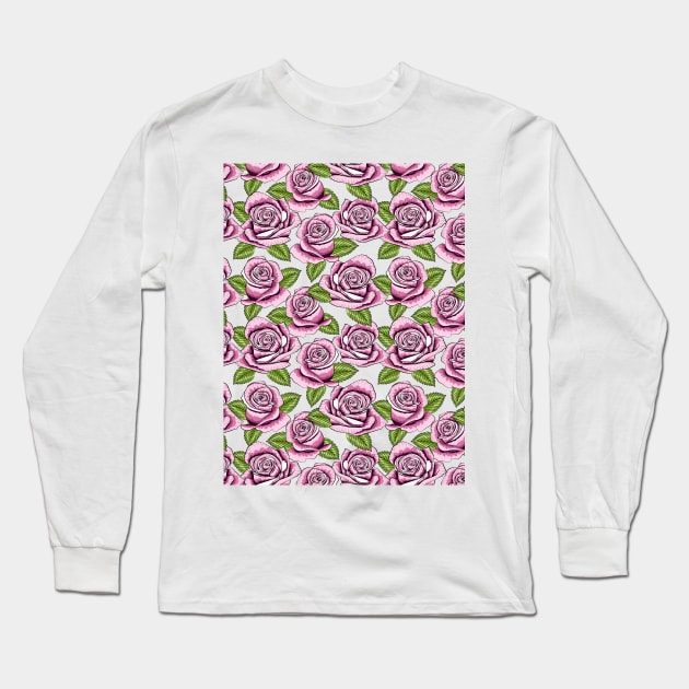 Roses Pattern Long Sleeve T-Shirt by Designoholic